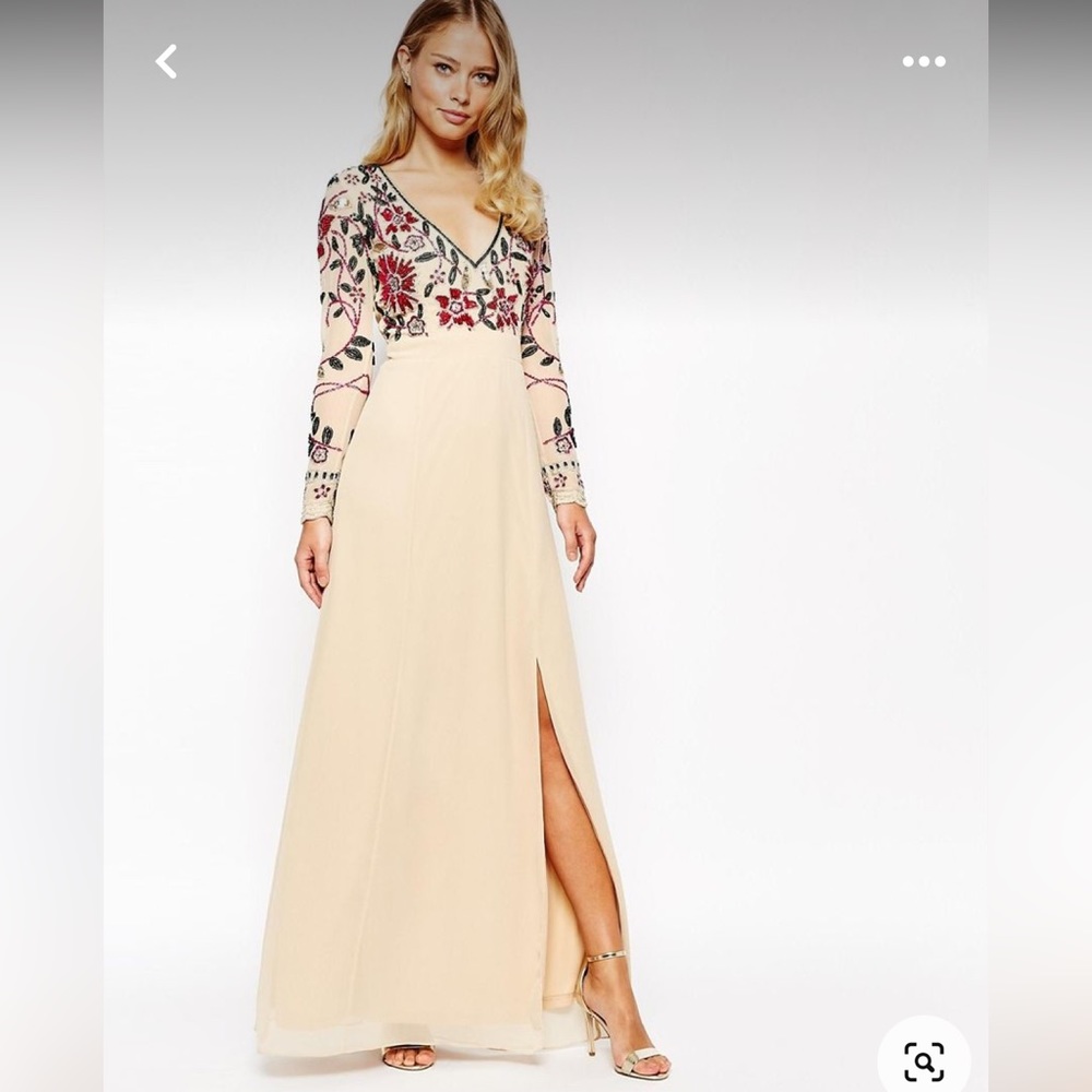 Floral Embellished Thigh Split Maxi Dress